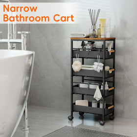 Landmok black finish cart blends with modern corners and counters.