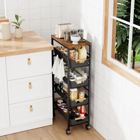 Landmok pull-out drawers with safety stops for easy access.