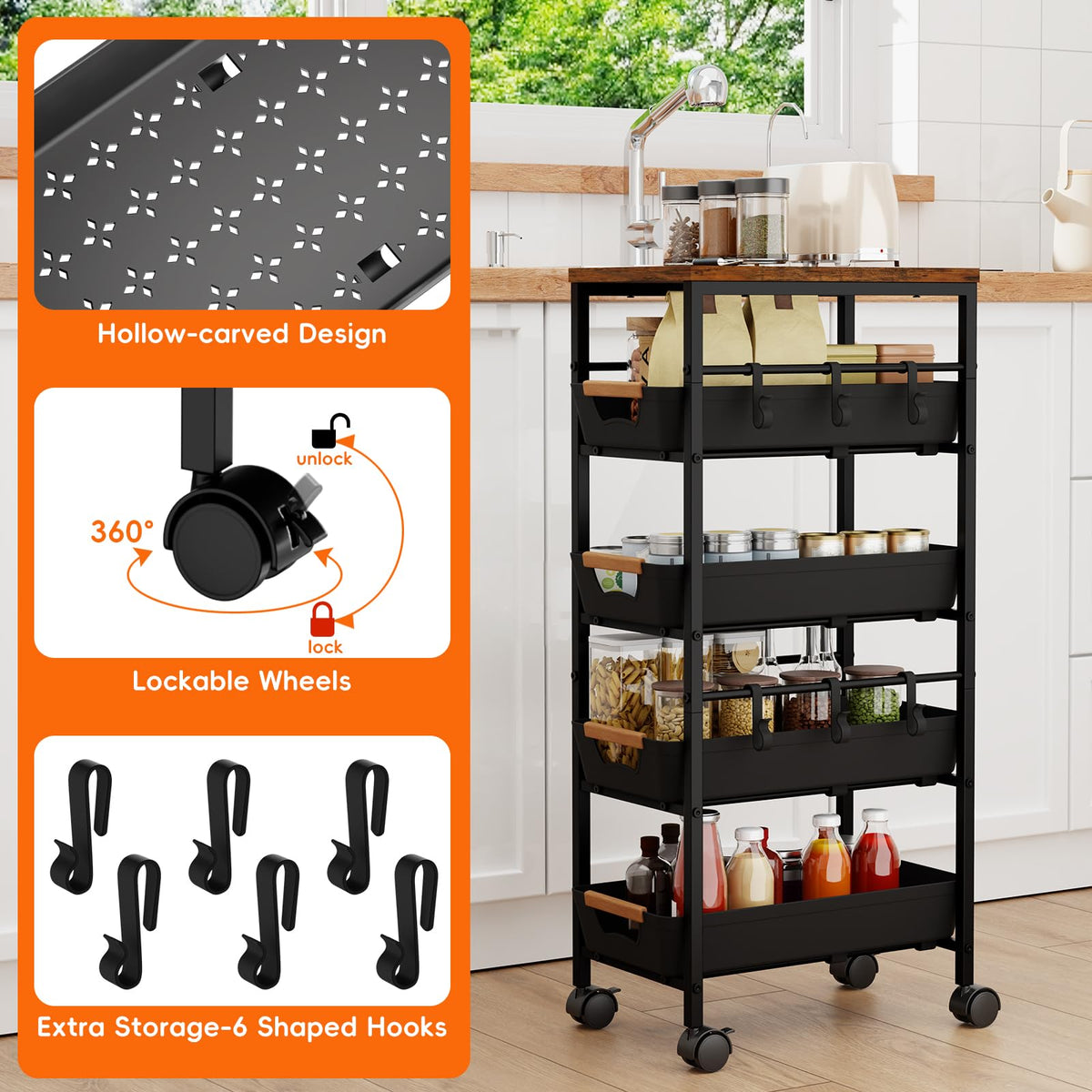 Landmok wood-top surface supports small appliances during daily use.