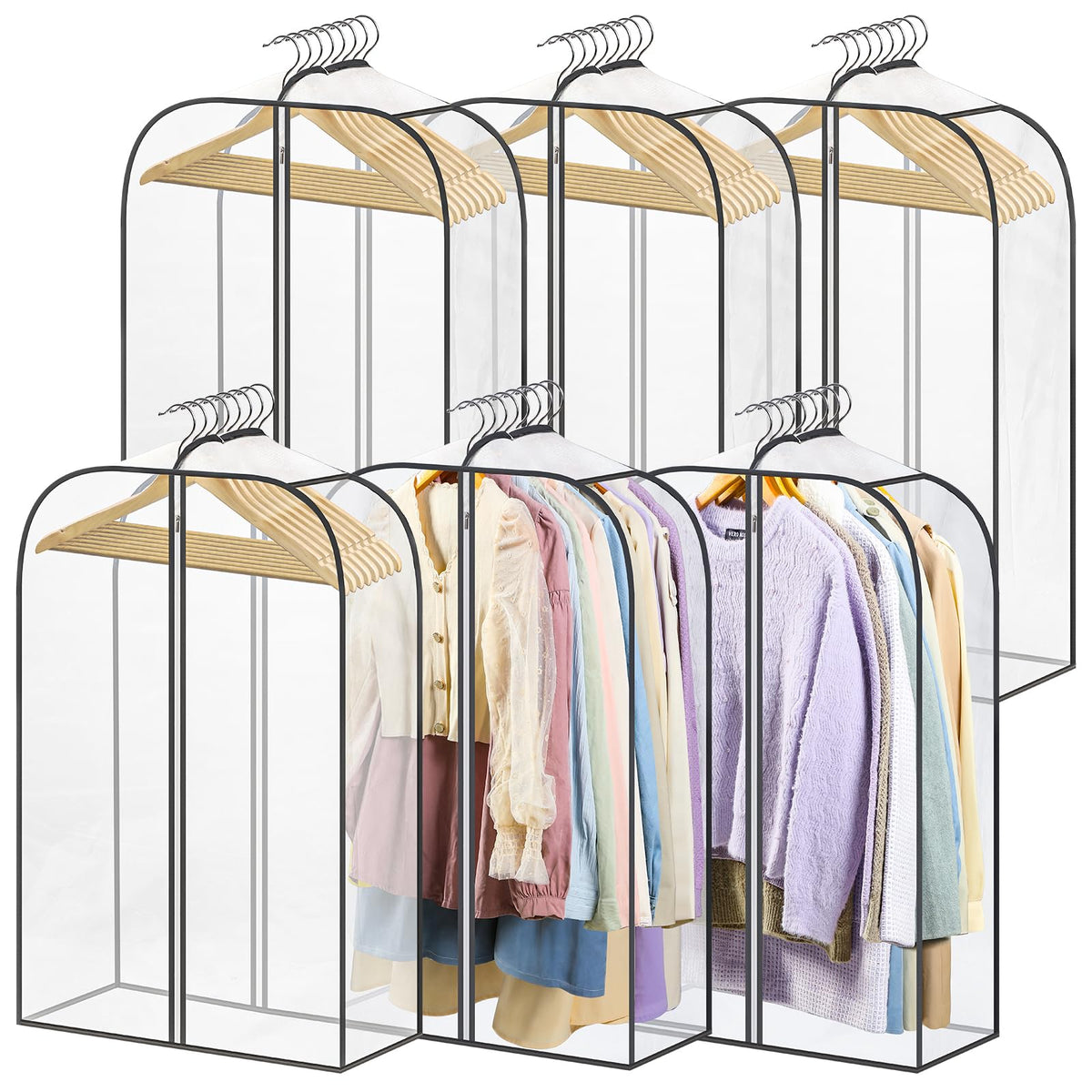 LANDNEOO 6-pack clear garment bags provide a crystal-clear view for easy closet selection.