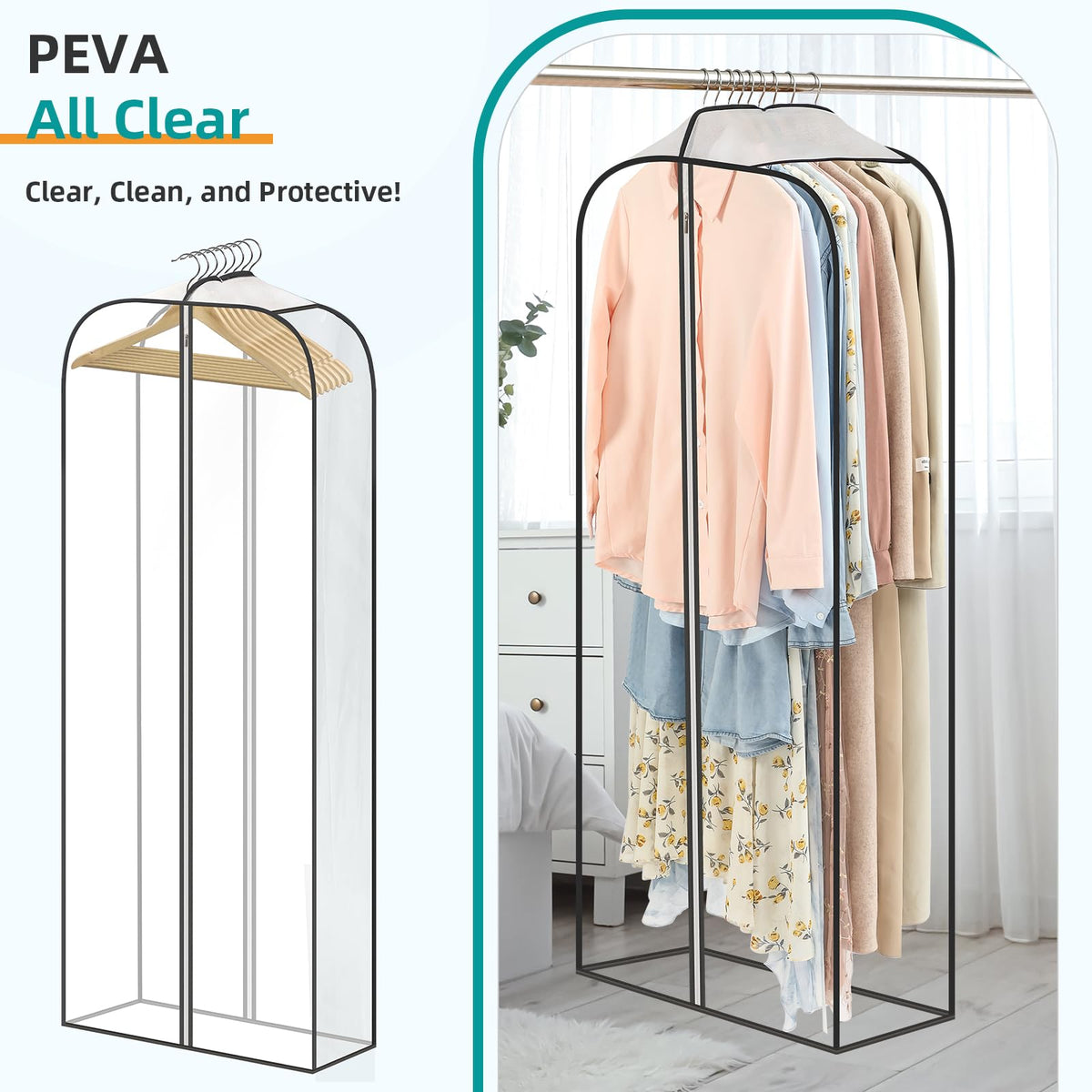 LANDNEOO clear garment bag 60in protects long garments and stays visible.