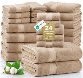 Lane Linen 24-piece towel set on display for families