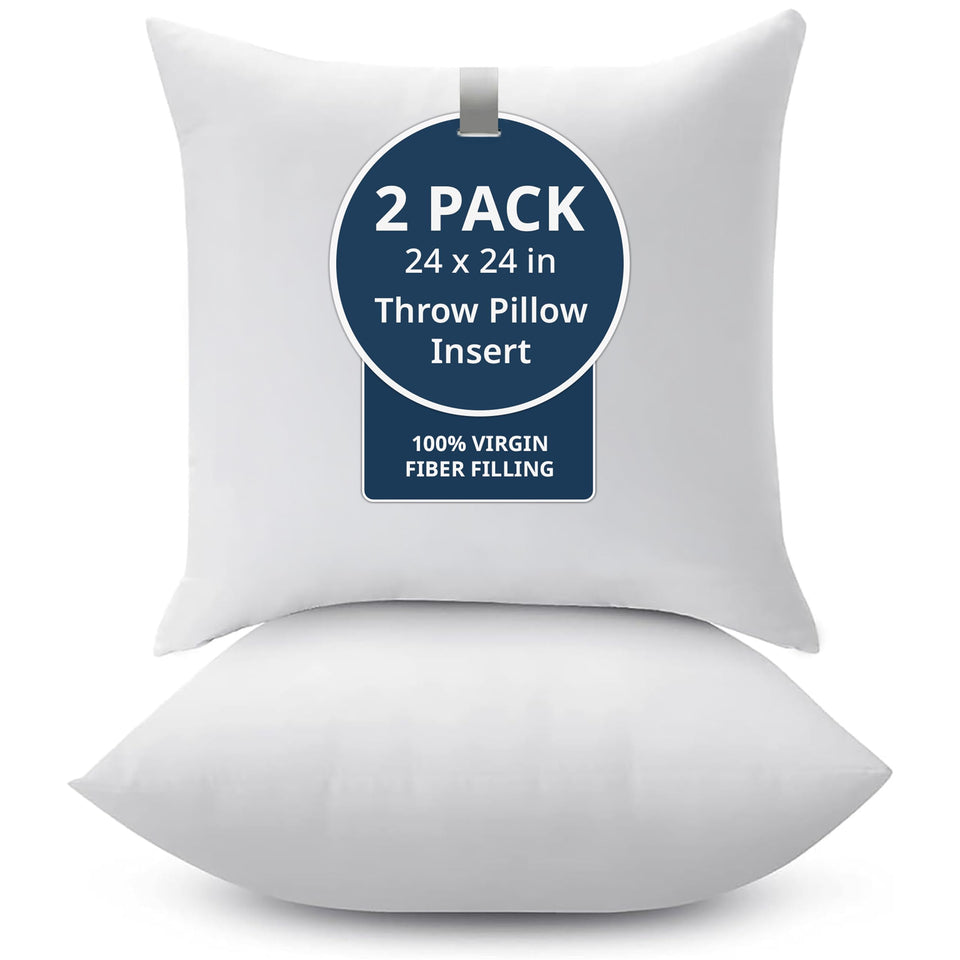 LANE LINEN 24x24 pillow inserts, 2-pack, ready to refresh sofa cushions.