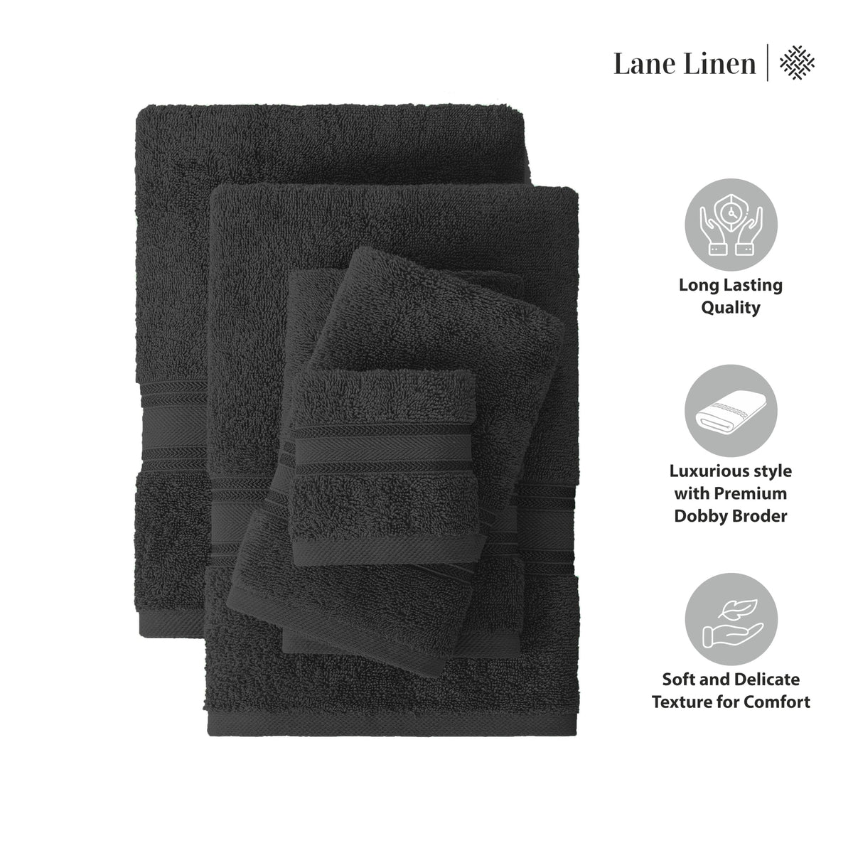 Lane Linen 550 GSM cotton fibers provide excellent absorbency and luxe softness.