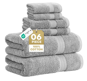 LANE LINEN 6-piece towel set grey for spa-like bathroom freshness