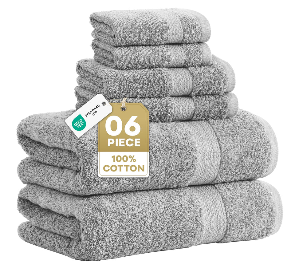 LANE LINEN 6-piece towel set grey for spa-like bathroom freshness