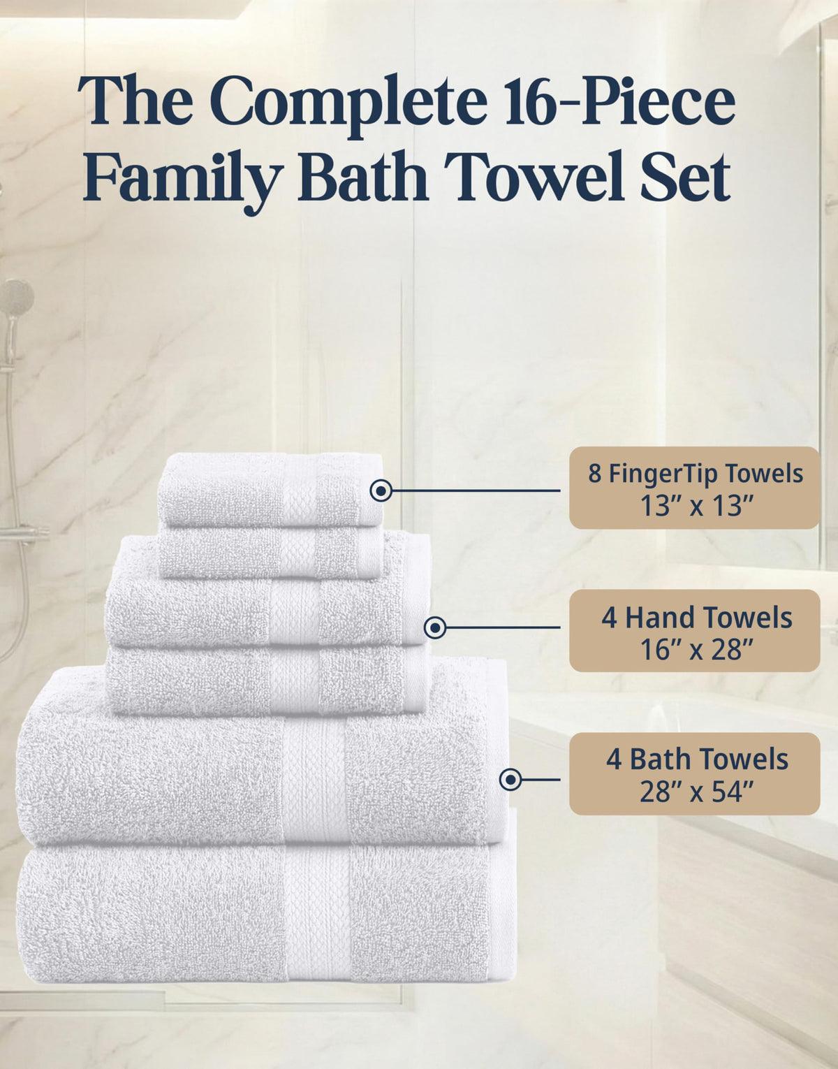 Lane Linen eight washcloths, 13 by 13 inches, neatly arranged for quick-drying convenience