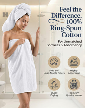 Lane Linen bath towels 28x54 in white folded and ready for use