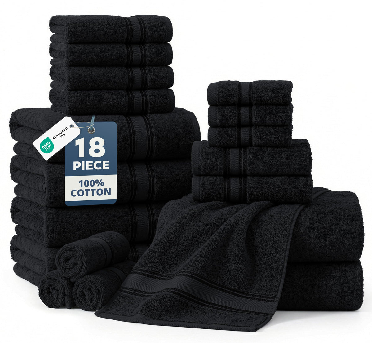Lane Linen bath towel set in black with plush texture for luxurious daily use.
