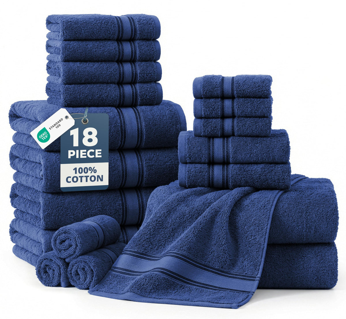 Lane Linen navy bath towel set on display showing premium softness