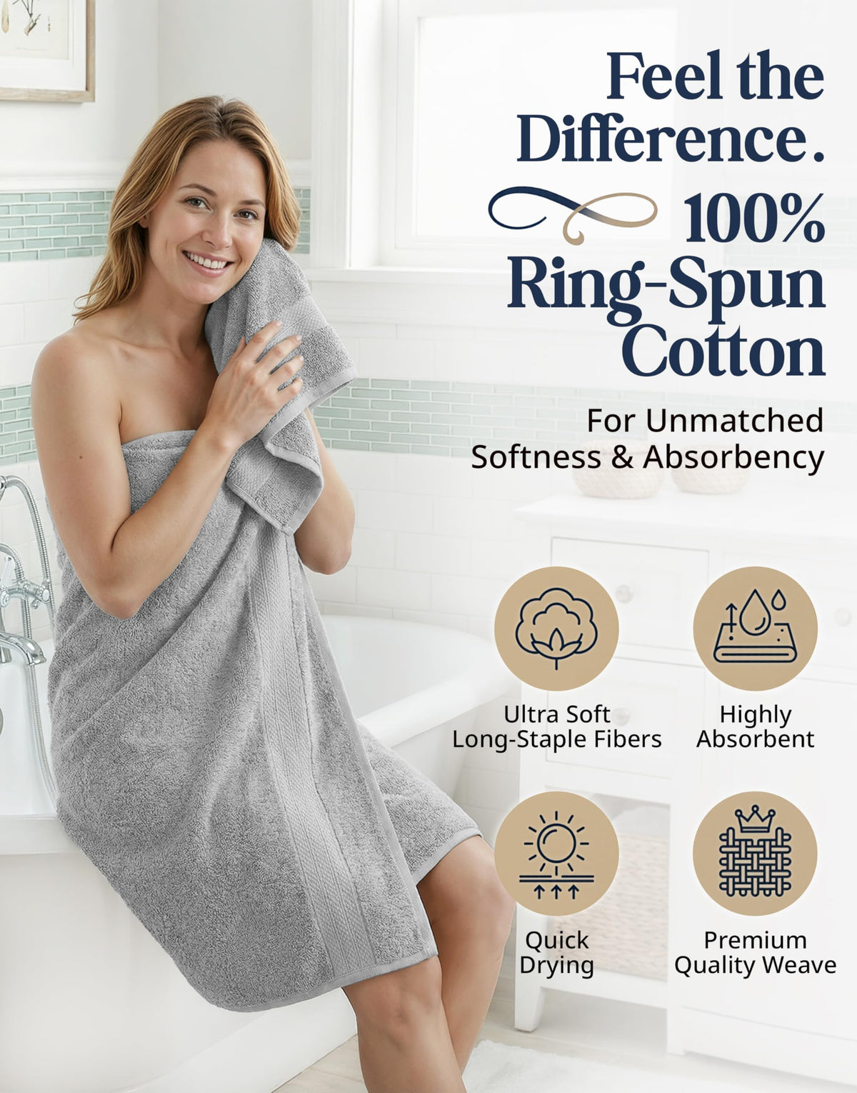 LANE LINEN bath towels 28x54 in grey for plush absorbency