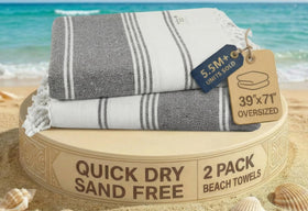 LANE LINEN Beach Towel 2-Pack Oversized folded for easy packing and lounging.