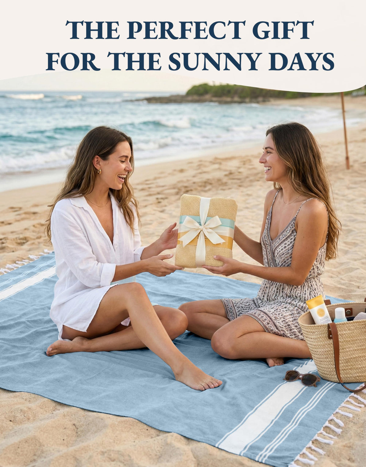 Lane Linen lifestyle beach scene shows versatile outdoor use.