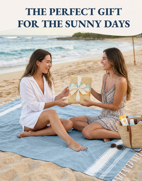 Lane Linen lifestyle beach scene shows versatile outdoor use.