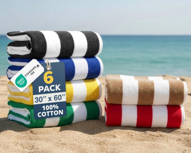 LANE LINEN oversized 30x60 beach towel with cabana stripes, ideal for poolside lounging.