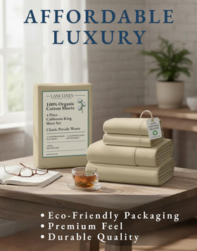 Lane Linen bedroom scene with California King sheets on bed.