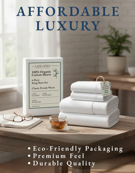 Lane Linen four-piece white sheet set ready for easy bedding setup