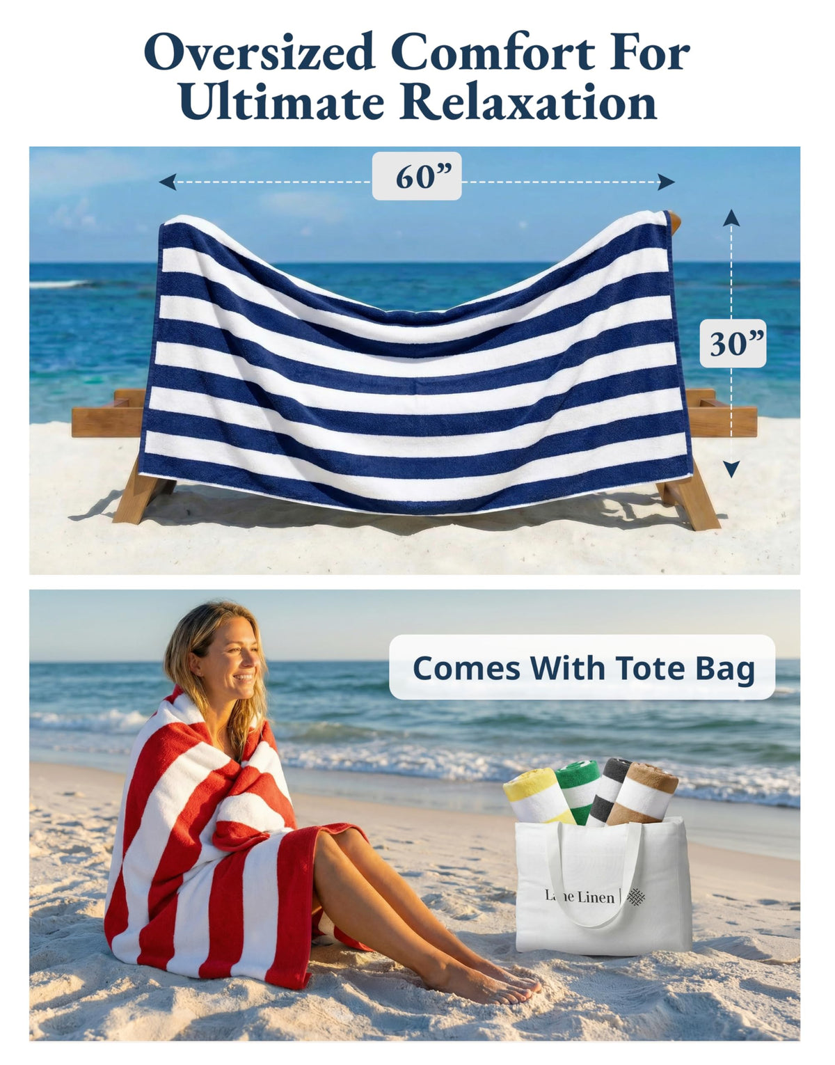 LANE LINEN cabana stripe design towel adding vibrant style to pool days.