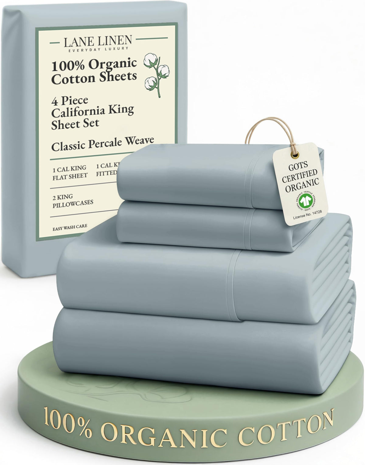 Lane Linen cal king flat sheet close-up showing crisp percale and breathability.