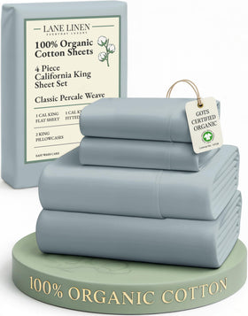 Lane Linen cal king flat sheet close-up showing crisp percale and breathability.