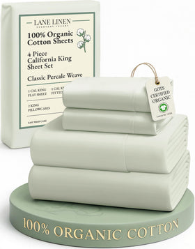 Lane Linen California King flat sheet shows generous coverage with crisp percale texture
