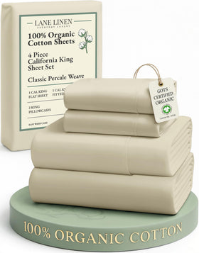 Lane Linen California King flat sheet in crisp percale weave for hotel-quality softness.