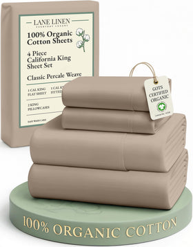 LANE LINEN California King flat sheet with crisp percale texture for hotel-like freshness and softness