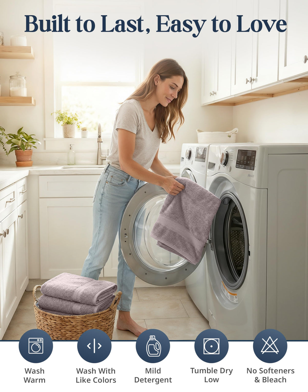LANE LINEN care tips for dryer-friendly towels, maintain softness.