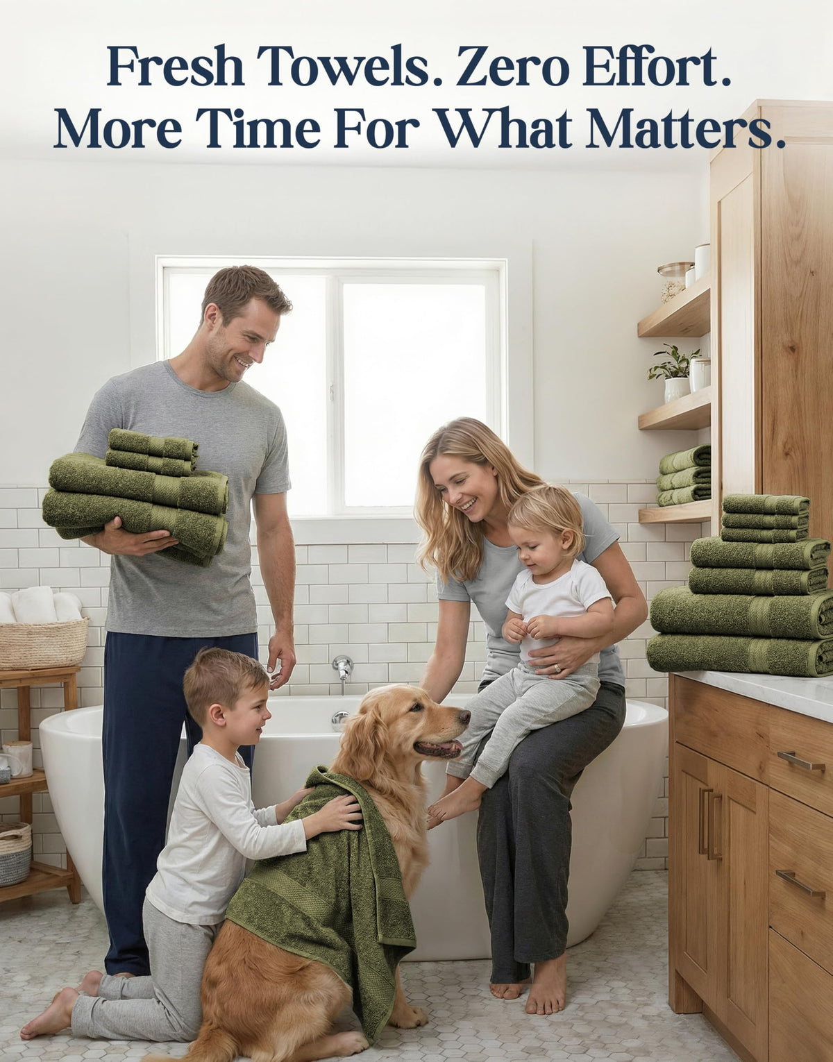 Lane Linen fingertip towels in oil green, ideal for guest hand-drying.