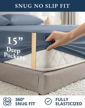 LANE LINEN Deep-pocket 8-15 inch design fits taller mattresses securely.