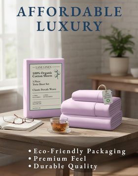Lane Linen deep-pocket twin sheet stays snug on an 8–15 inch mattress.