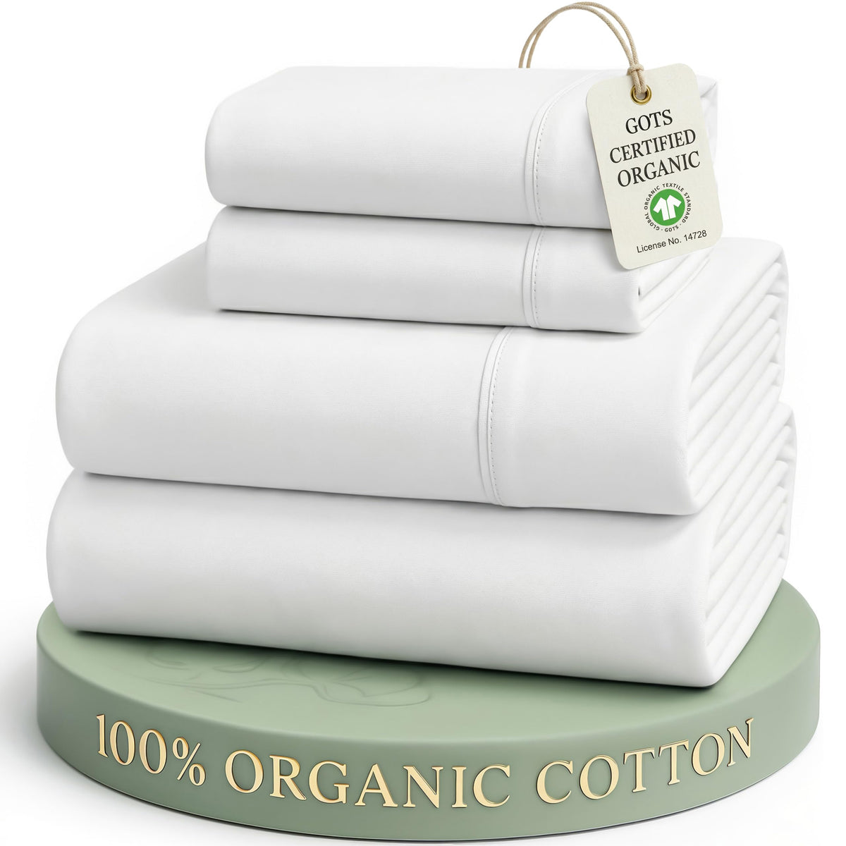 LANE LINEN eco-friendly queen sheet set in a reusable fabric bag for sustainable packaging