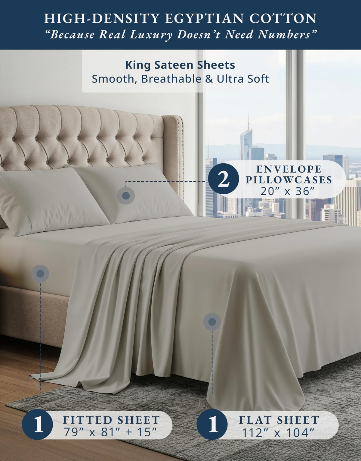 Lane Linen Egyptian cotton sheets on bed providing breathable comfort.