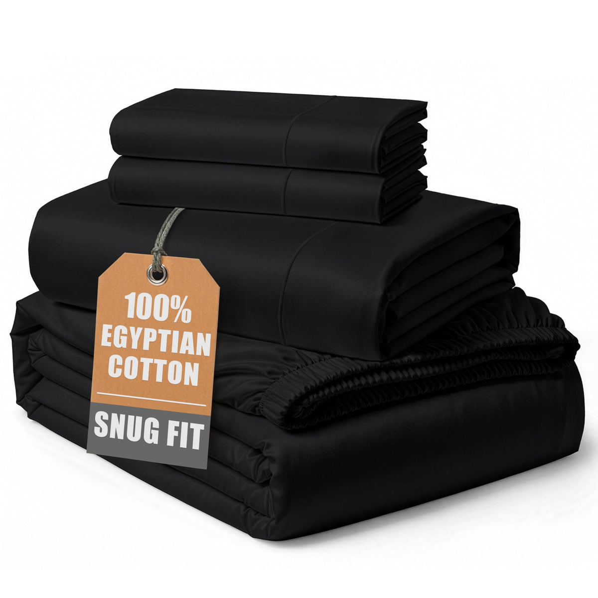 Lane Linen Egyptian cotton sheets queen fitted deep pocket black for secure mattress fit