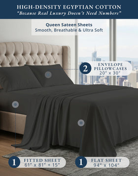Lane Linen Egyptian cotton sheets queen flat sheet black with silky softness and easy care