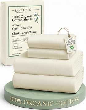 LANE LINEN flat sheet close-up shows crisp percale weave for daily comfort.