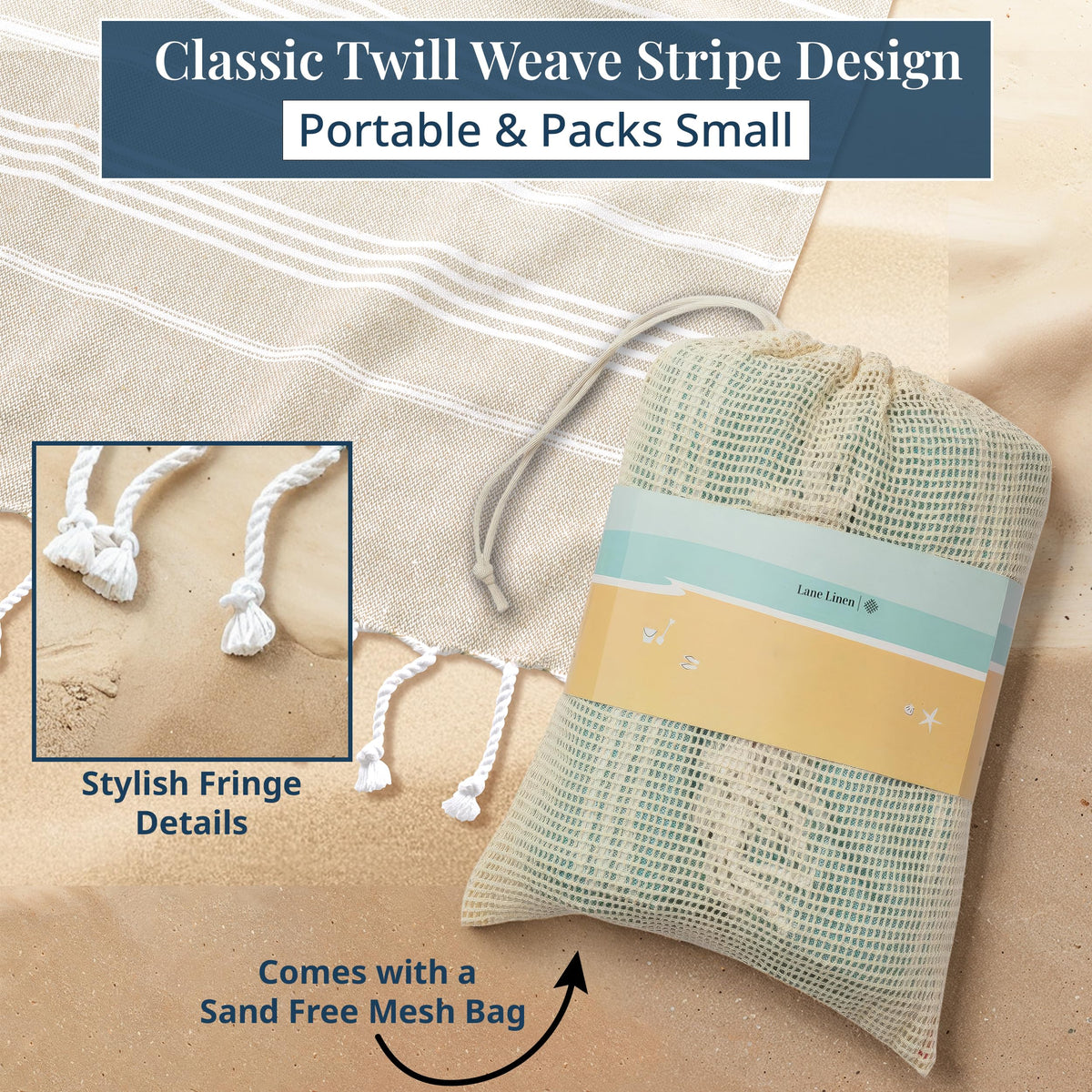 Lane Linen foldable blanket fitting in a compact carry bag.