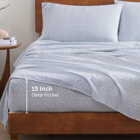 Lane Linen four-piece queen set includes flat sheet, fitted sheet, and pillowcases.