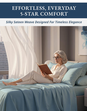 Lane Linen French blue bed sheets add elegant hotel ambience.