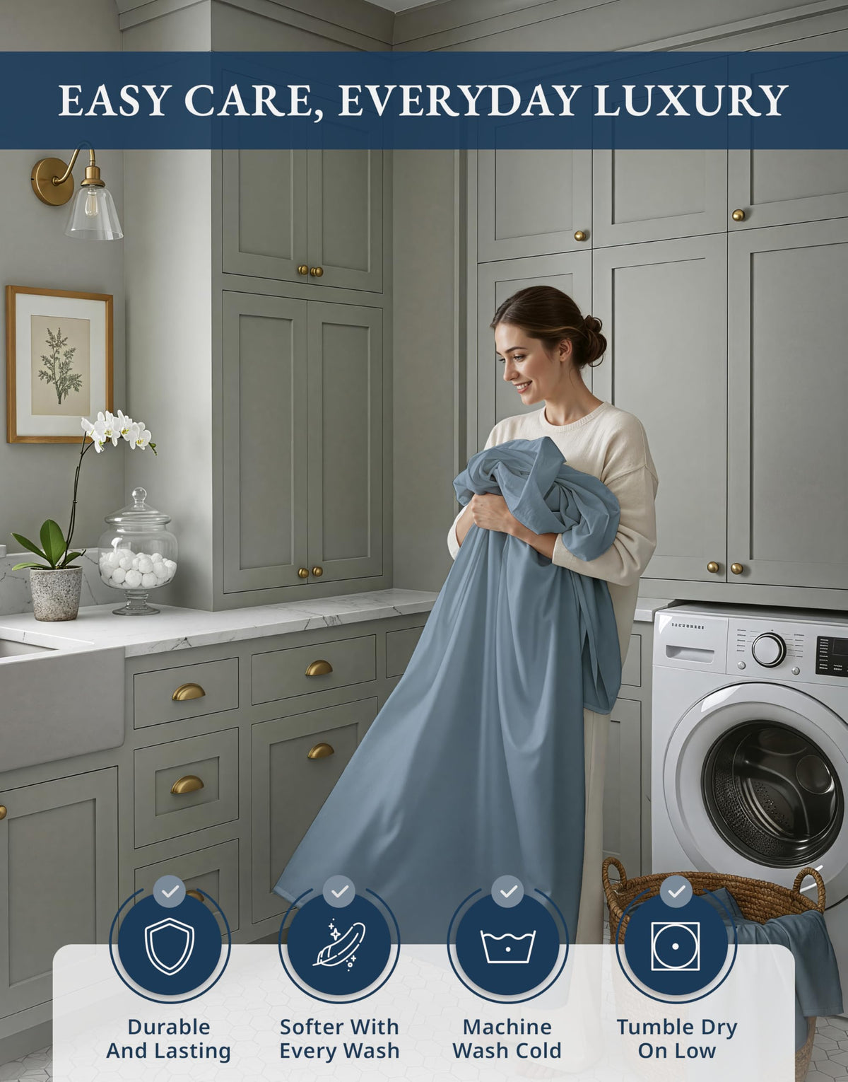LANE LINEN French Blue color adds refined style to the bedroom aesthetic