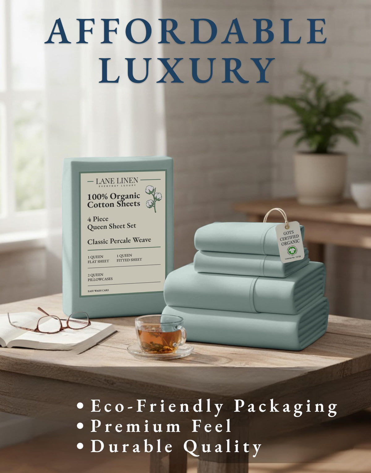 Lane Linen French blue color adds a refreshing spa like vibe.