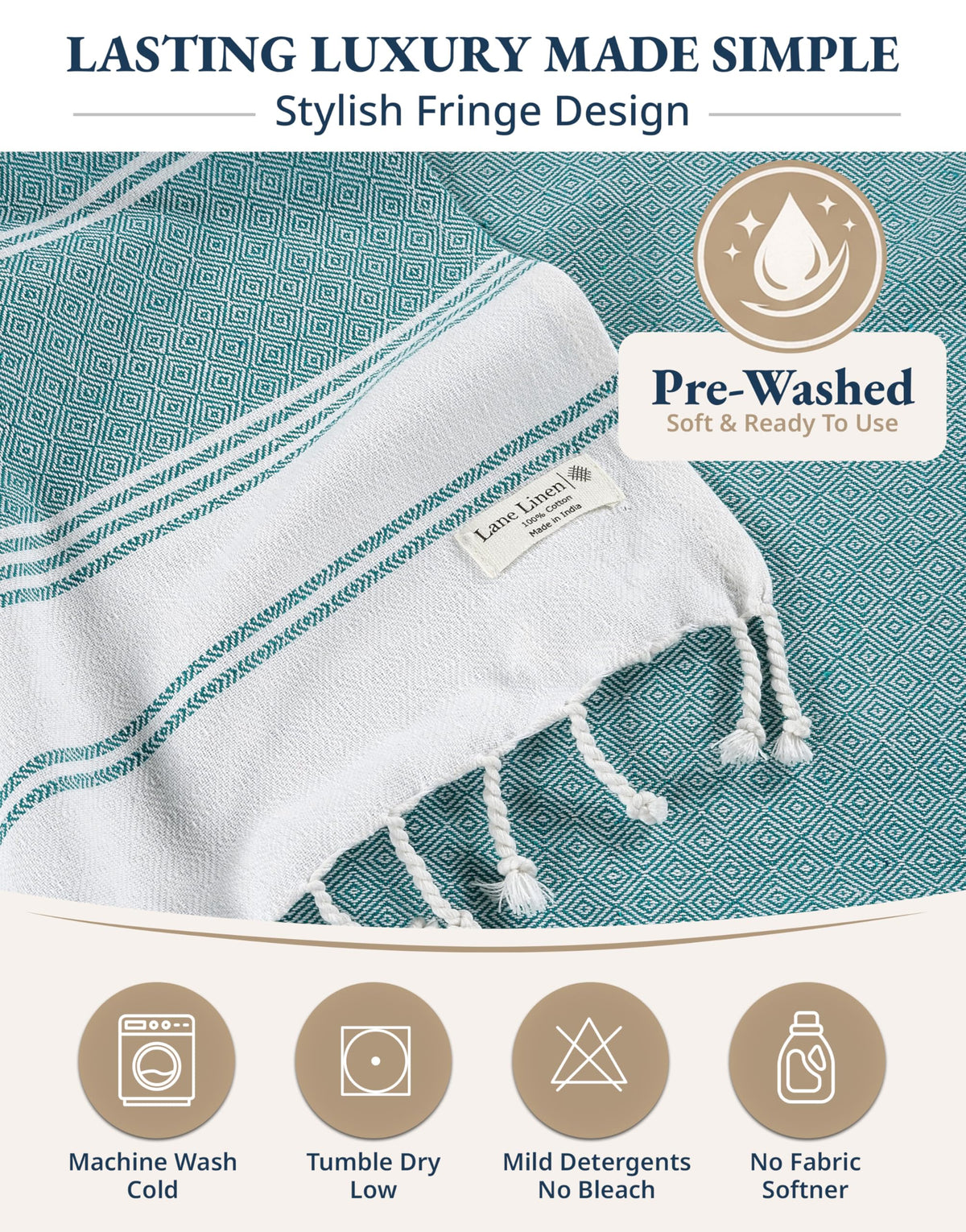 LANE LINEN gift-ready towel: durable, spa-soft quality perfect for gifting.