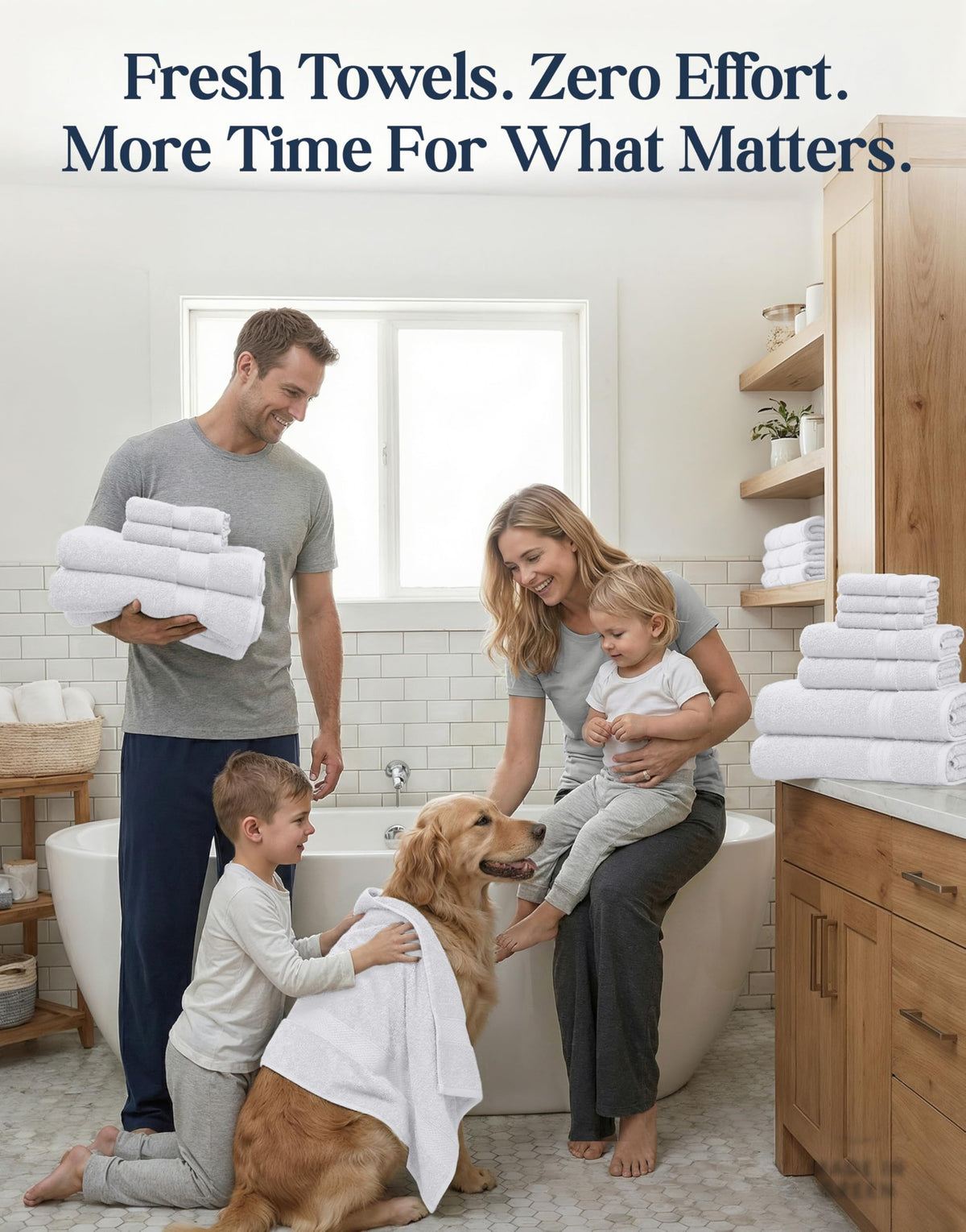 Lane Linen hand towels 16x26 in white stacked neatly
