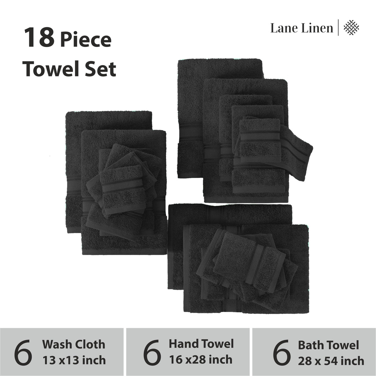 Lane Linen hand towel 16x28 black highlights hotel-inspired softness for hands.