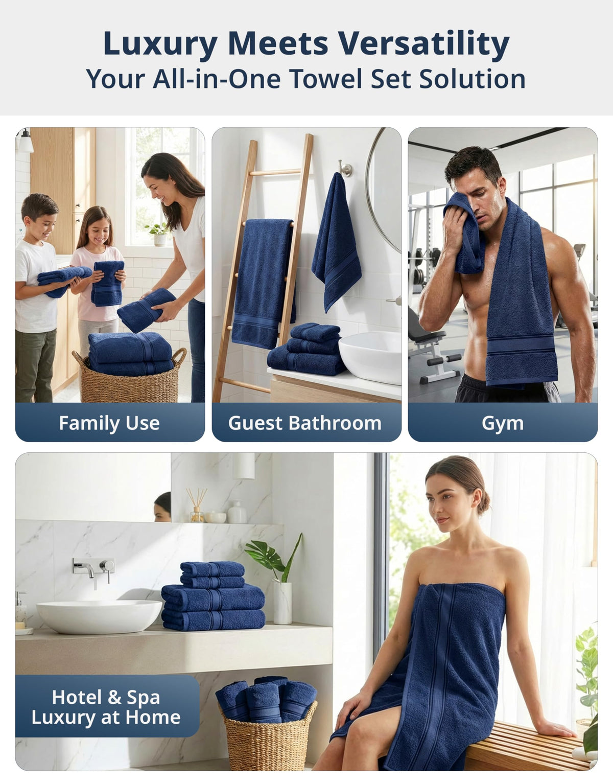 Lane Linen navy hand towel 16x28 inches ready for daily drying