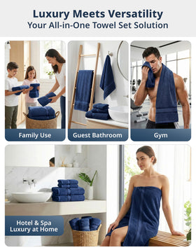 Lane Linen navy hand towel 16x28 inches ready for daily drying