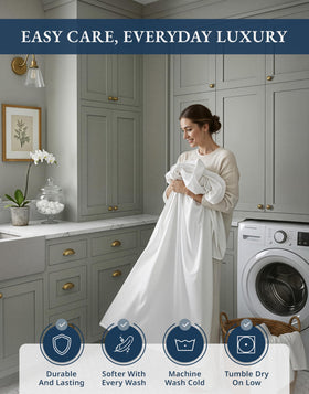 Lane Linen hotel-grade bedding elevates bedroom aesthetics with a timeless white finish.