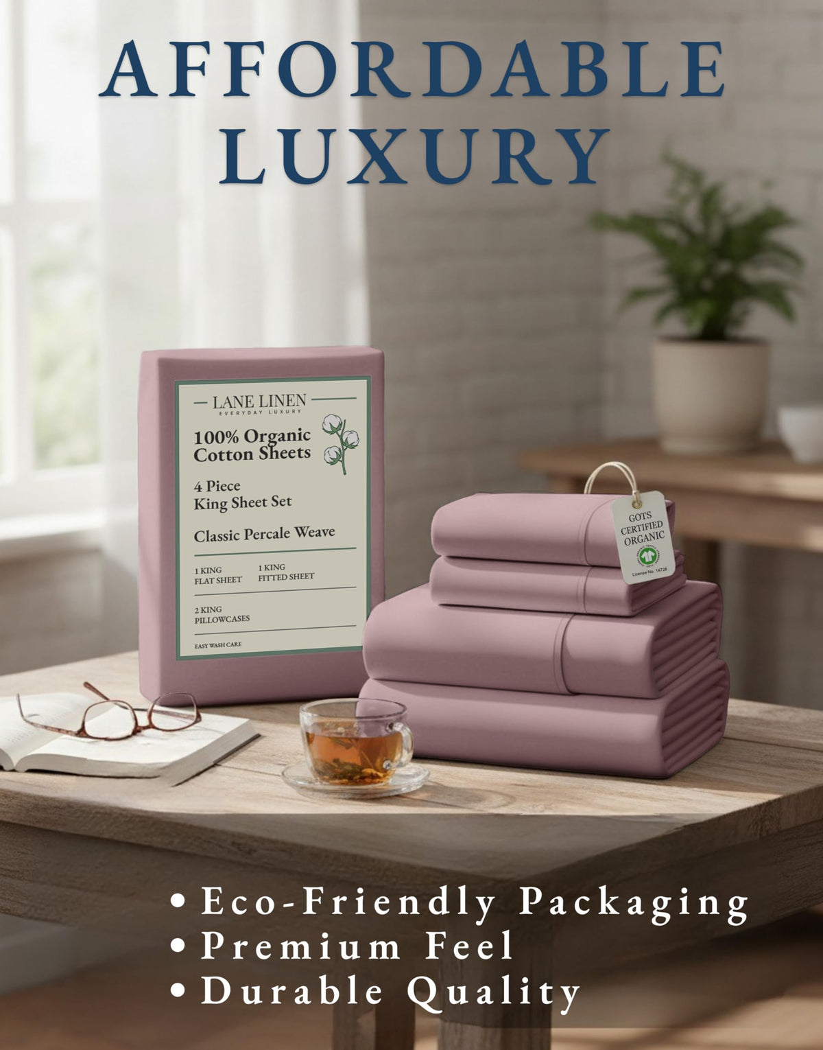 Lane Linen hotel-quality feel closeup hints at premium sleep experience.