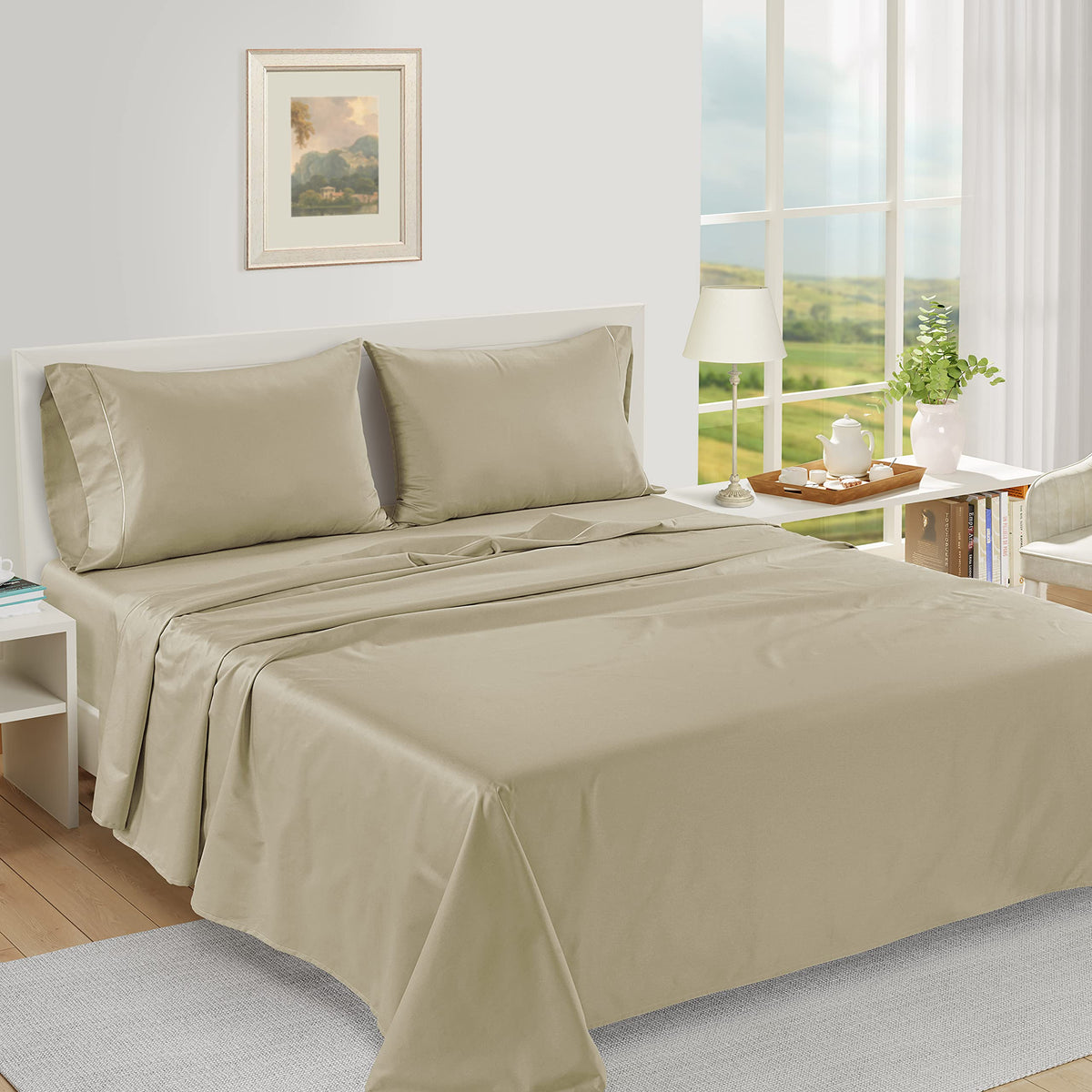 LANE LINEN king deep-pocket fitted sheet fits mattresses up to 16 inches securely.