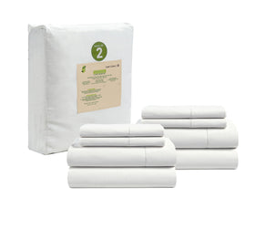 Lane Linen king sheets set with flat and fitted pieces showing crisp percale for hotel-like comfort